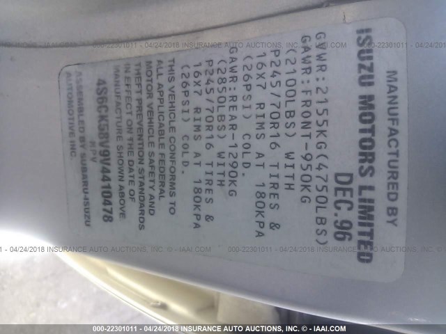 4S6CK58V9V4410478 - 1997 HONDA PASSPORT EX/LX 银色 照片 9