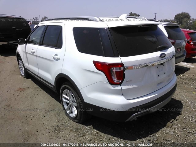 1FM5K7D82GGA07697 - 2016 FORD EXPLORER XLT WHITE photo 3