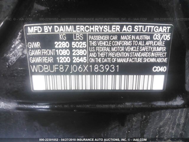 WDBUF87J06X183931 - 2006 MERCEDES-BENZ E 350 4MATIC BLACK photo 9