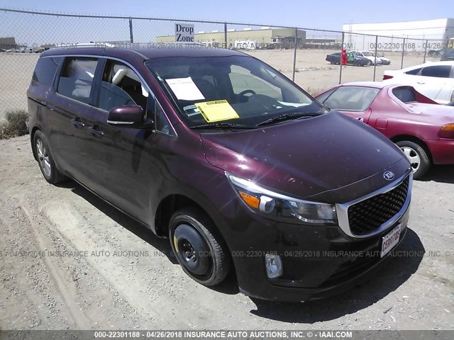 KNDMC5C11F6027319 - 2015 KIA SEDONA EX/SX BURGUNDY photo 1