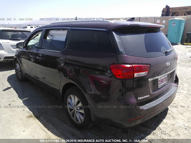 KNDMC5C11F6027319 - 2015 KIA SEDONA EX/SX BURGUNDY photo 3