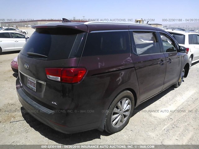 KNDMC5C11F6027319 - 2015 KIA SEDONA EX/SX BURGUNDY photo 4