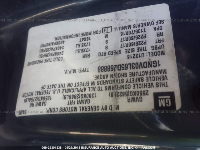 1GNDV03L65D268888 - 2005 CHEVROLET UPLANDER BLUE photo 9