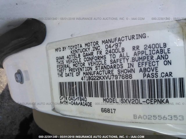 4T1BG22KXVU797688 - 1997 TOYOTA CAMRY CE/LE/XLE 白色 照片 9