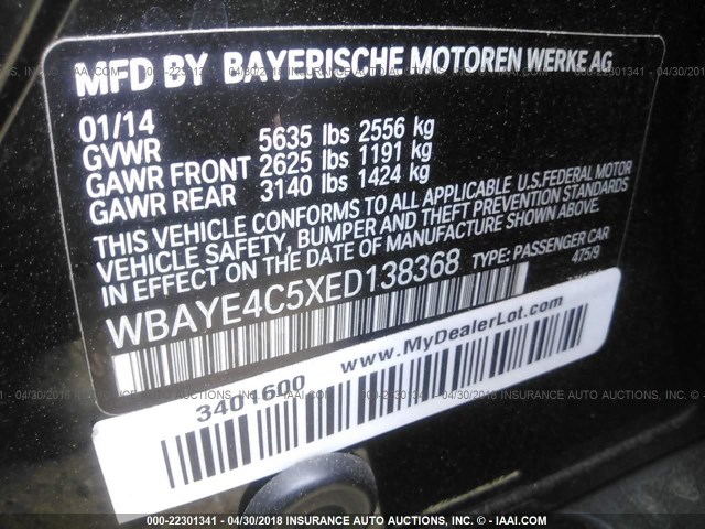 WBAYE4C5XED138368 - 2014 BMW 740 LI BLACK photo 9
