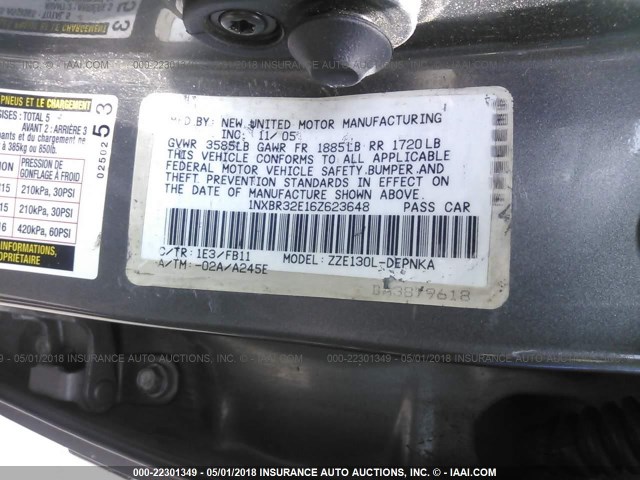 1NXBR32E16Z623648 - 2006 TOYOTA COROLLA CE/LE/S GRAY photo 9