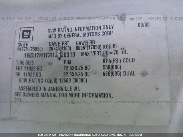 1GDJ7H1C41J500919 - 2001 GMC C-SERIES C7H042 白色 照片 10