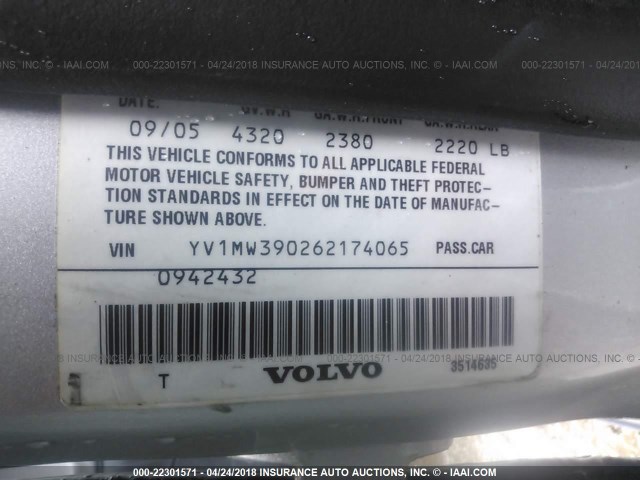 YV1MW390262174065 - 2006 VOLVO V50 2.4I SILVER photo 9