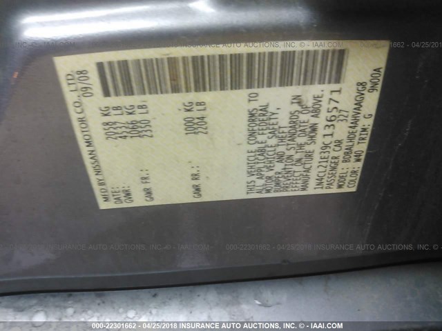 1N4CL21E39C136571 - 2009 NISSAN ALTIMA HYBRID GRAY photo 9