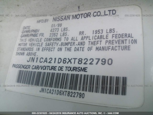 JN1CA21D6XT822790 - 1999 NISSAN MAXIMA GLE/GXE/SE WHITE photo 9