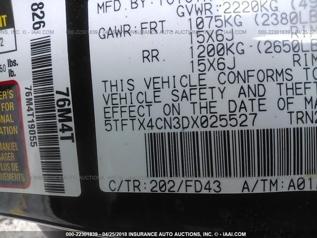 5TFTX4CN3DX025527 - 2013 TOYOTA TACOMA ACCESS CAB Schwarz Foto 9