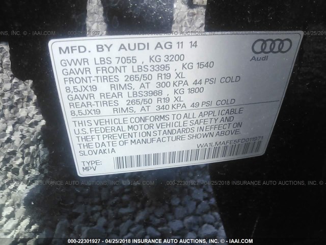 WA1LMAFE5FD011971 - 2015 AUDI Q7 TDI/PREMIUM PLUS BLACK photo 9