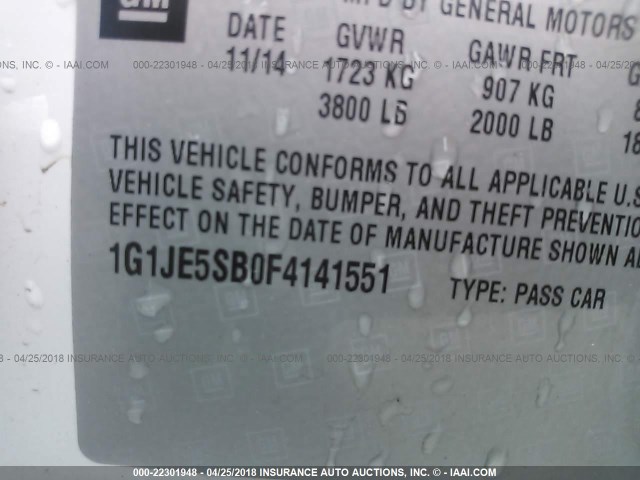 1G1JE5SB0F4141551 - 2015 CHEVROLET SONIC LTZ WHITE photo 9