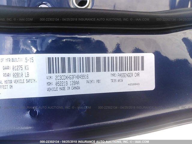 2C3CDXHG3FH849916 - 2015 DODGE CHARGER SXT BLUE photo 9