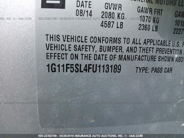 1G11F5SL4FU113189 - 2015 CHEVROLET MALIBU LTZ 银色 照片 9