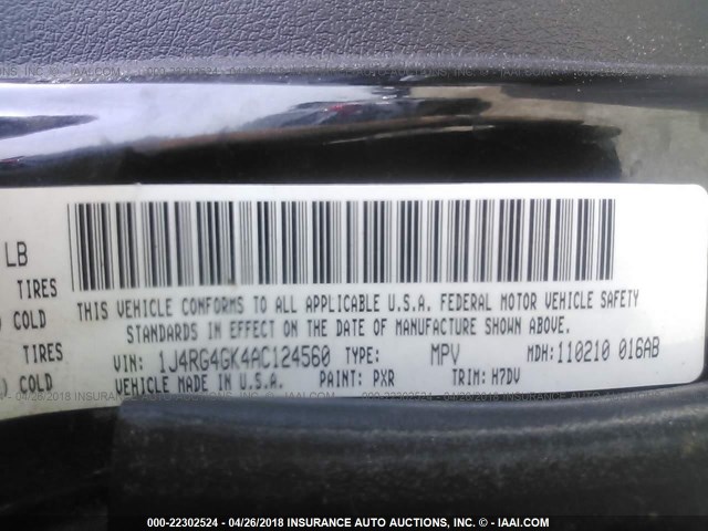 1J4RG4GK4AC124560 - 2010 JEEP COMMANDER SPORT Սև լուսանկար 9