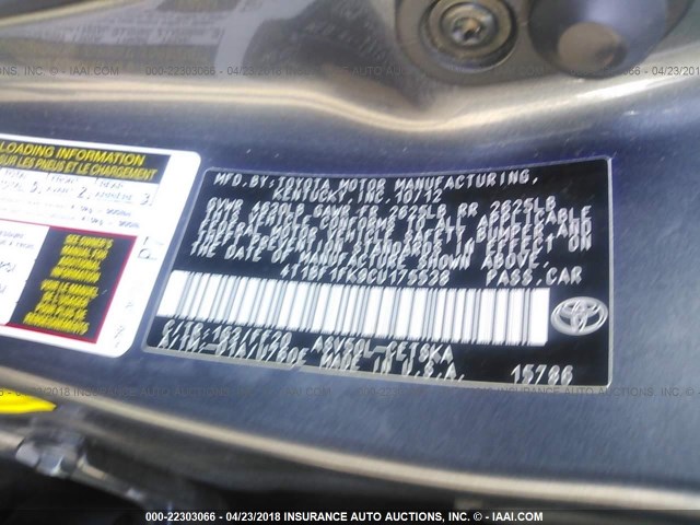 4T1BF1FK9CU175538 - 2012 TOYOTA CAMRY SE/LE/XLE 灰色 照片 9