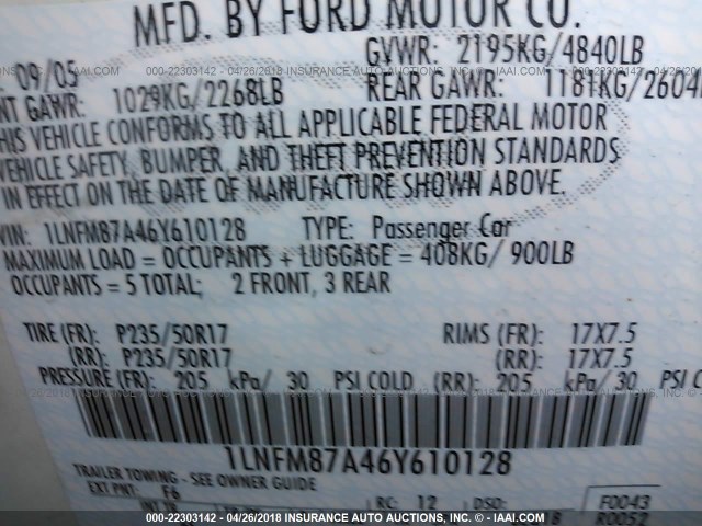 1LNFM87A46Y610128 - 2006 LINCOLN LS WHITE photo 9