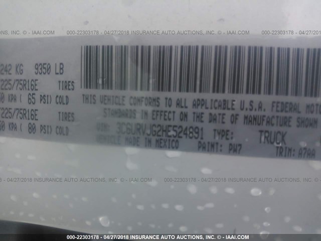 3C6URVJG2HE524891 - 2017 RAM PROMASTER 3500 3500 HIGH WHITE photo 9