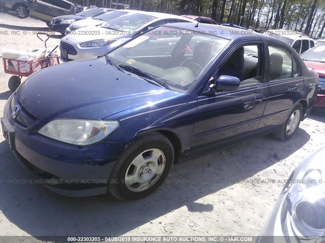 JHMES96605S015821 - 2005 HONDA CIVIC HYBRID BLUE photo 2