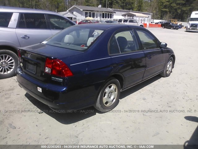 JHMES96605S015821 - 2005 HONDA CIVIC HYBRID BLUE photo 4