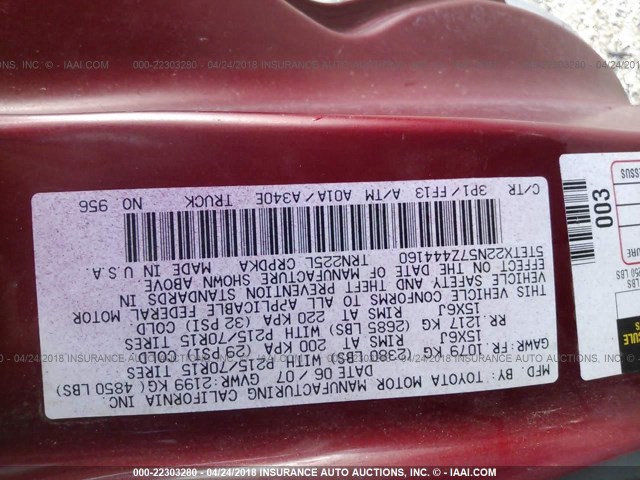 5TETX22N57Z444160 - 2007 TOYOTA TACOMA ACCESS CAB Կարմիր լուսանկար 9