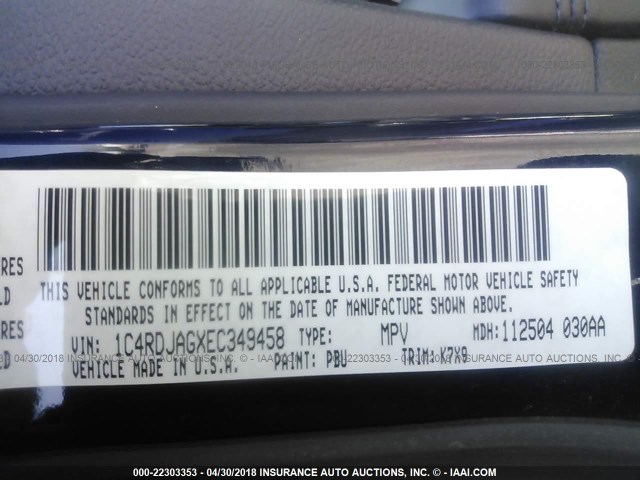 1C4RDJAGXEC349458 - 2014 DODGE DURANGO SXT BLUE photo 9