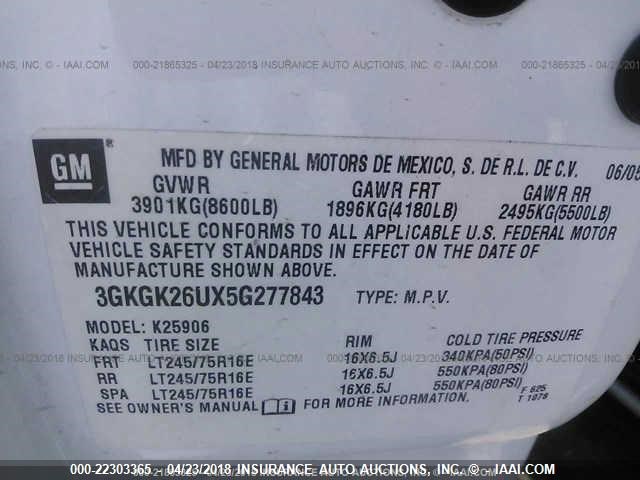 3GKGK26UX5G277843 - 2005 GMC YUKON XL K2500 Unknown photo 9