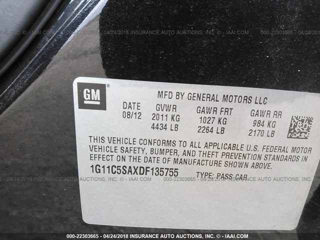 1G11C5SAXDF135755 - 2013 CHEVROLET MALIBU 1LT BLUE photo 9