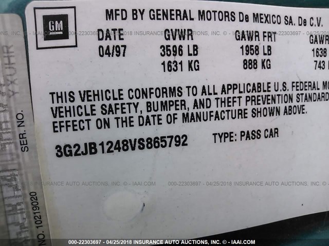 3G2JB1248VS865792 - 1997 PONTIAC SUNFIRE SE GREEN photo 9