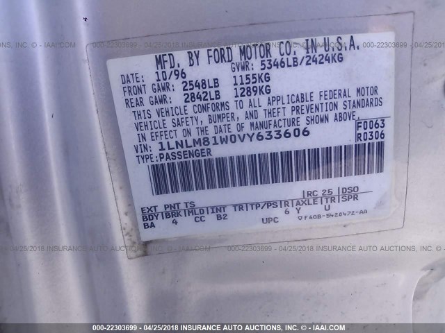 1LNLM81W0VY633606 - 1997 LINCOLN TOWN CAR EXECUTIVE Silber Foto 9