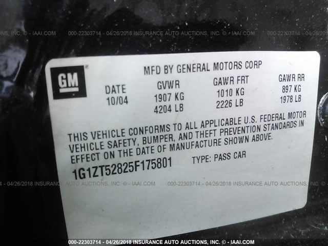 1G1ZT52825F175801 - 2005 CHEVROLET MALIBU LS ლურჯი ფოტო 9