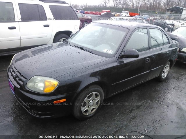 KMHCG45C15U598694 - 2005 HYUNDAI ACCENT GL BLACK photo 2