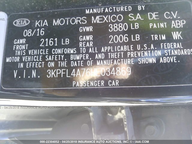 3KPFL4A76HE034869 - 2017 KIA FORTE LX/S BLACK photo 9