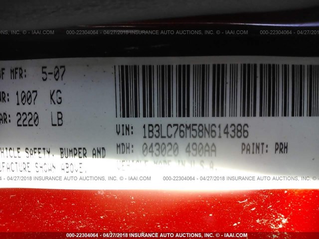 1B3LC76M58N614386 - 2008 DODGE AVENGER R/T RED photo 9