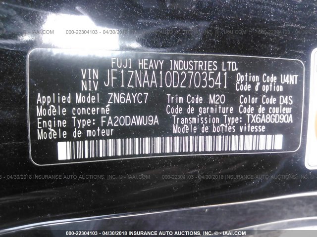 JF1ZNAA10D2703541 - 2013 TOYOTA SCION FR-S BLACK photo 9