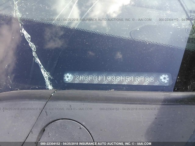 2HGFG11938H516788 - 2008 HONDA CIVIC EXL 黑色 照片 9