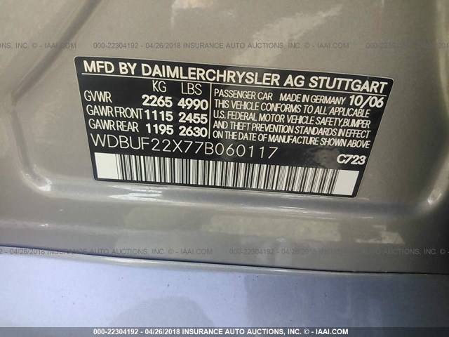 WDBUF22X77B060117 - 2007 MERCEDES-BENZ E 320 CDI SILVER photo 9