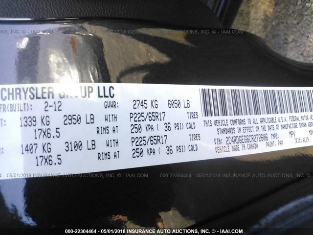 2C4RDGEG6CR272606 - 2012 DODGE GRAND CARAVAN R/T GRAY photo 9