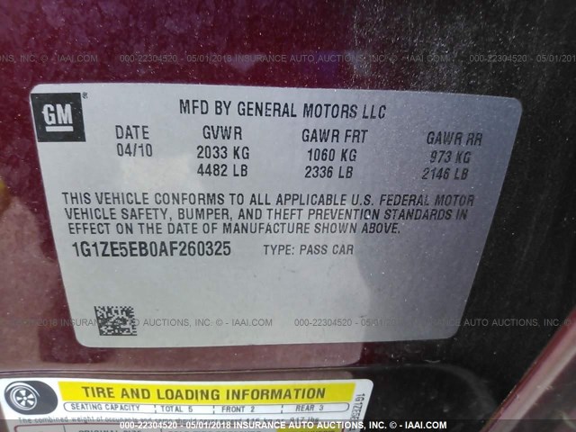 1G1ZE5EB0AF260325 - 2010 CHEVROLET MALIBU LTZ Қызыл фото 9