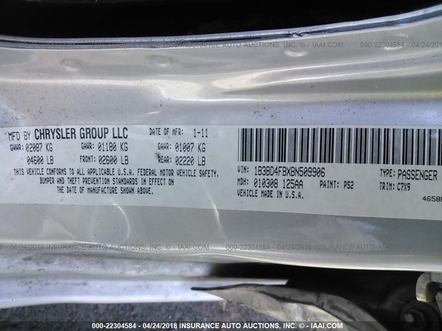 1B3BD4FBXBN509906 - 2011 DODGE AVENGER EXPRESS 银色 照片 9