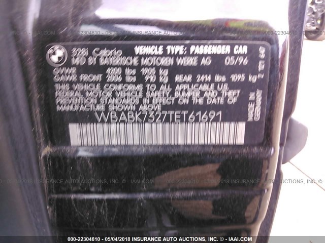 WBABK7327TET61691 - 1996 BMW 328 IC BLACK photo 9