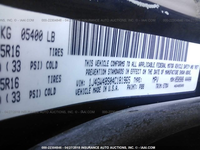 1J4GW48N14C327896 - 2004 JEEP GRAND CHEROKEE LAREDO/COLUMBIA/FREEDOM 蓝色 照片 9