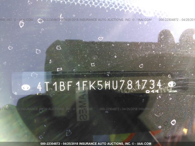 4T1BF1FK5HU781734 - 2017 TOYOTA CAMRY LE/XLE/SE/XSE GOLD photo 9