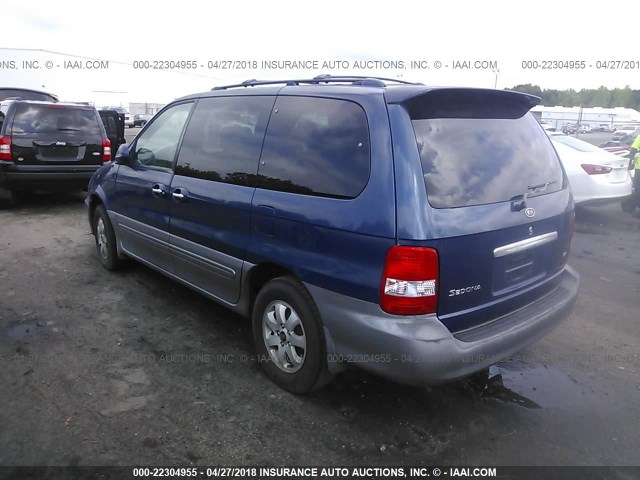 KNDUP131946603247 - 2004 KIA SEDONA EX/LX BLUE photo 3