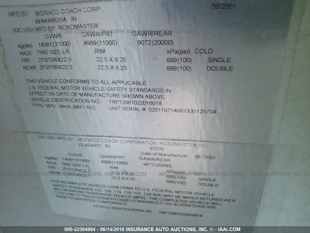 1RF12061022016018 - 2002 ROADMASTER RAIL MONOCOQUE TAN photo 9
