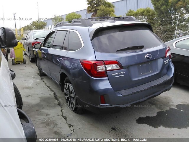 4S4BSANC8G3270304 - 2016 SUBARU OUTBACK 2.5I LIMITED BLUE photo 3