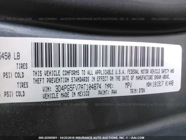 3D4PG5FV7AT104874 - 2010 DODGE JOURNEY SXT BLUE photo 9