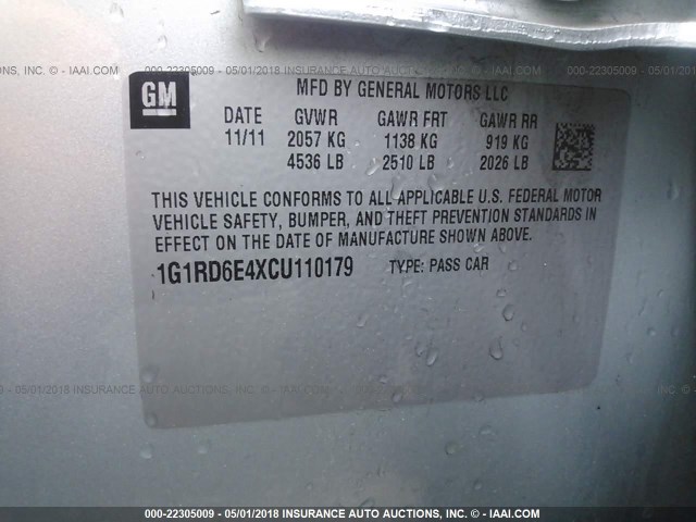 1G1RD6E4XCU110179 - 2012 CHEVROLET VOLT SILVER photo 9