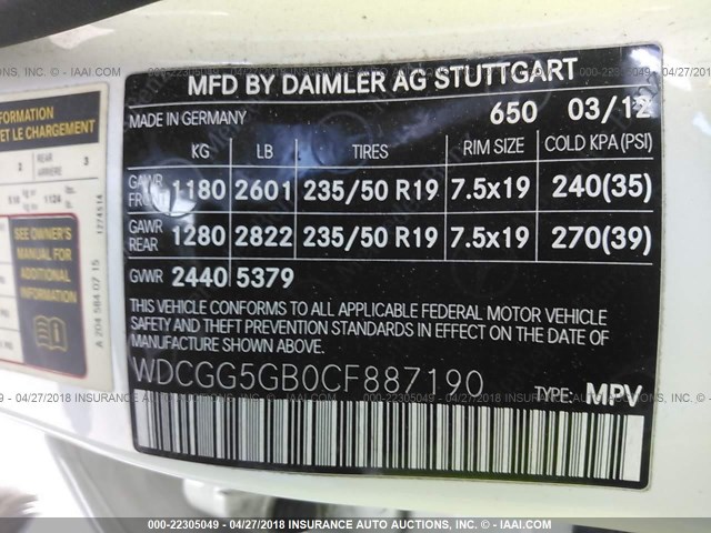 WDCGG5GB0CF887190 - 2012 MERCEDES-BENZ GLK 350 WHITE photo 9